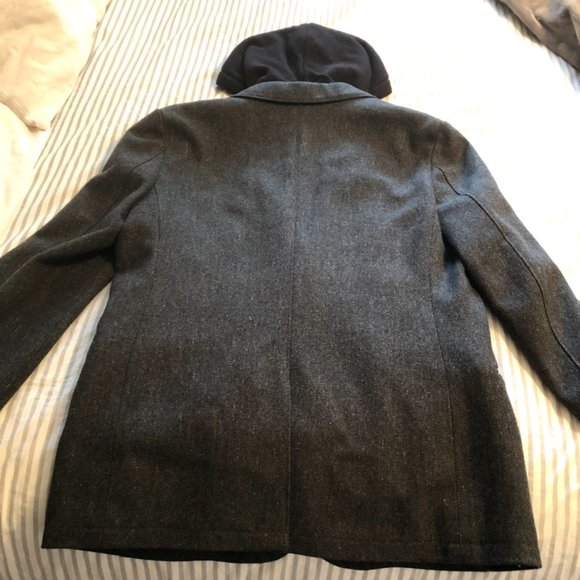 Calvin Klein Charcoal Wool Layered Hoodie Car Coat Overcoat Zip Closure - Picture 9 of 13
